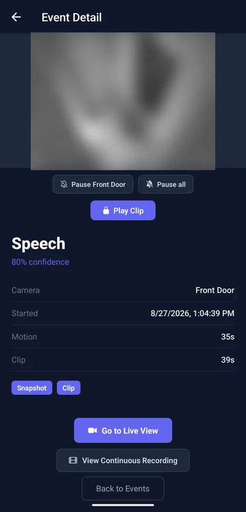 ViewPane — Event detail — snapshot + clip playback